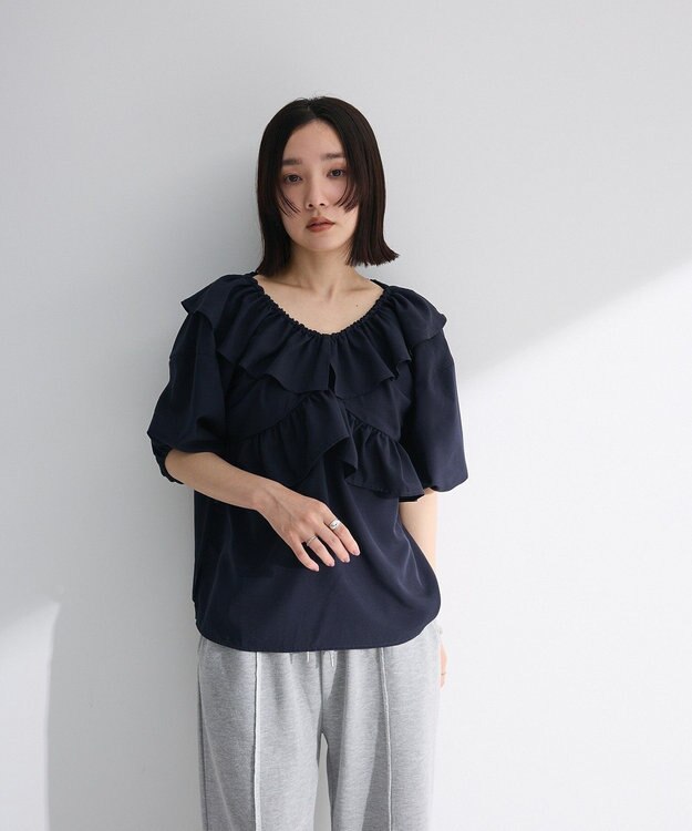 Green Parks ２ｗａｙ　フリルショートスリーブブラウス Dark Navy