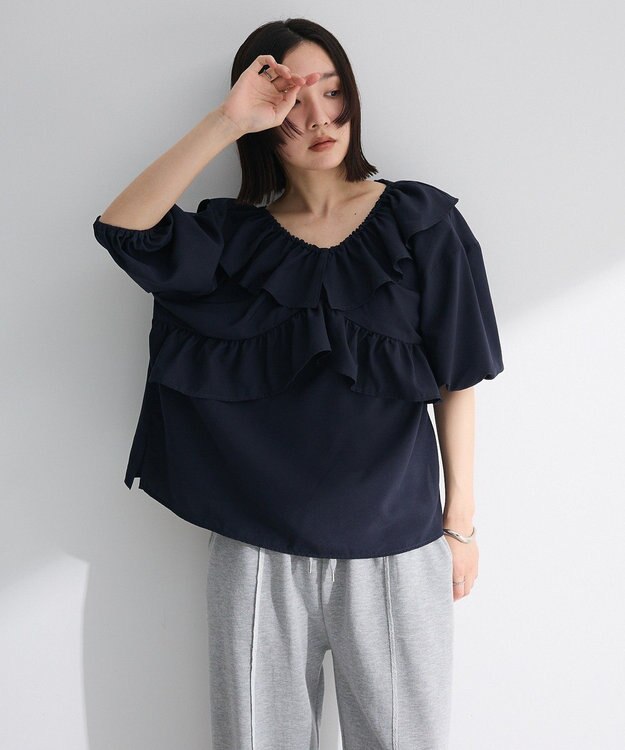 Green Parks ２ｗａｙ　フリルショートスリーブブラウス Dark Navy