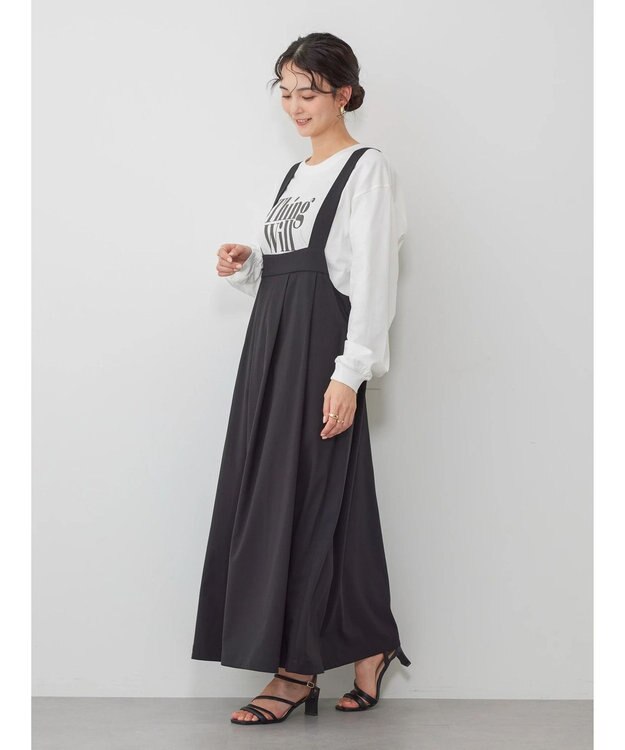 AMERICAN HOLIC 丈違いフロントタックジャンバースカート Black