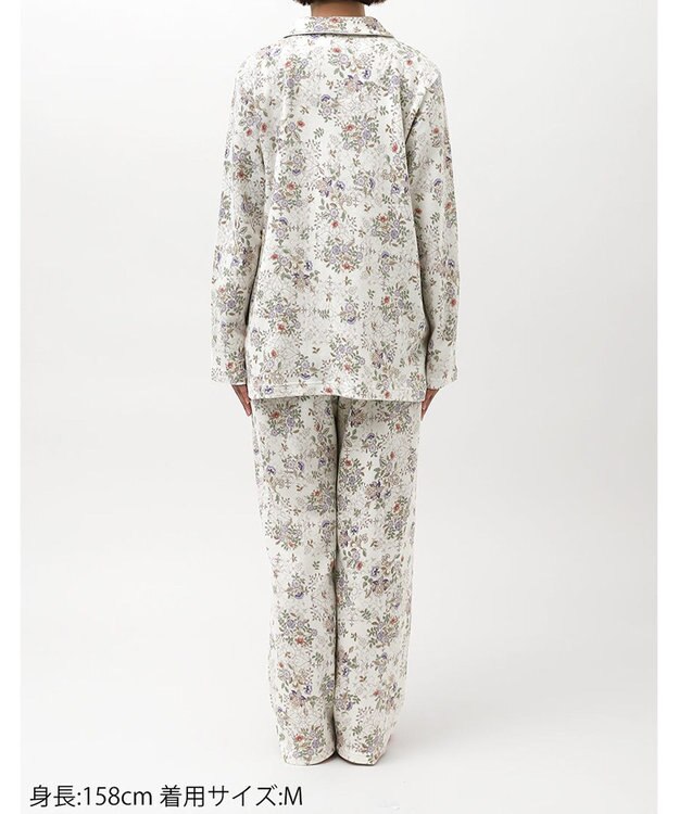 WACOAL パジャマ 長袖 長ズボン 綿100%(本体) あったか ミントン レディース NDW427 /ワコール ホワイト