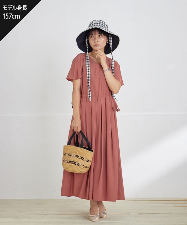 Tiaclasse 【洗える】サイドリボンドロストワンピース テラコッタ