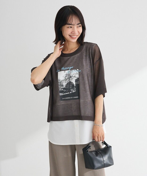 Green Parks アソートロゴ半袖シアーニットプルオーバー Charcoal Gray