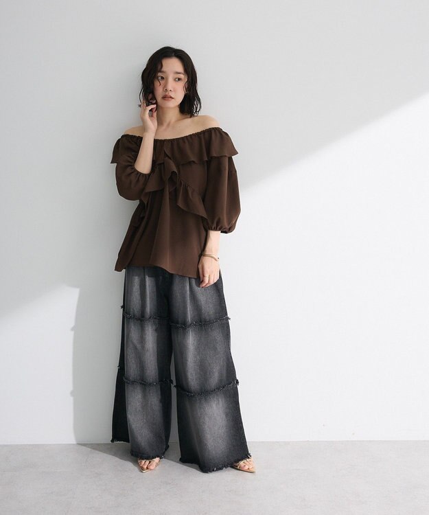 Green Parks ２ｗａｙ　フリルショートスリーブブラウス Brown