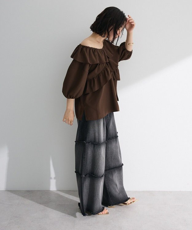 Green Parks ２ｗａｙ　フリルショートスリーブブラウス Brown