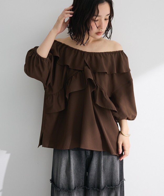 Green Parks ２ｗａｙ　フリルショートスリーブブラウス Brown