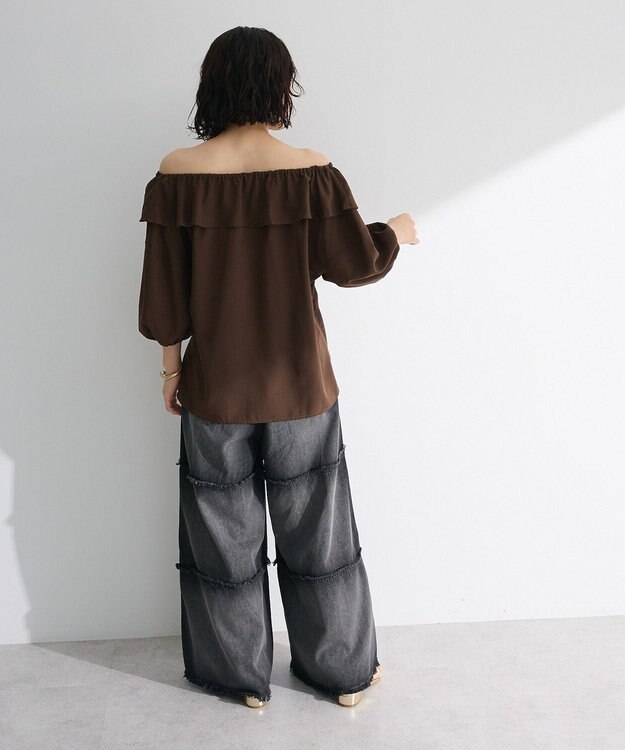 Green Parks ２ｗａｙ　フリルショートスリーブブラウス Brown