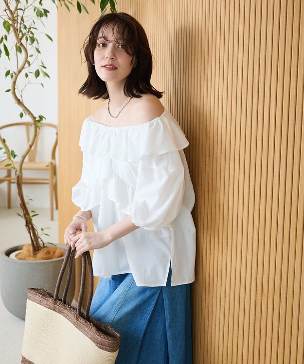 Green Parks ２ｗａｙ　フリルショートスリーブブラウス Off White