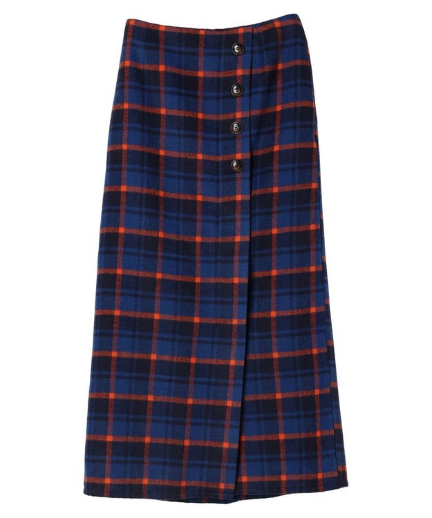 Green Parks シャギーチェックスカート Navy