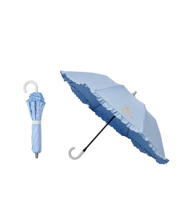 KiwandaKiwanda フリル日傘 B.B. Linen 47cm 2段式折りたたみ日傘 晴雨兼用 フリル/バイカラー/パイピング～nino