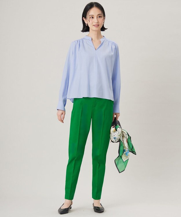 自由区 L 【洗える】SOMELOSクロップド丈 ブラウス サックス