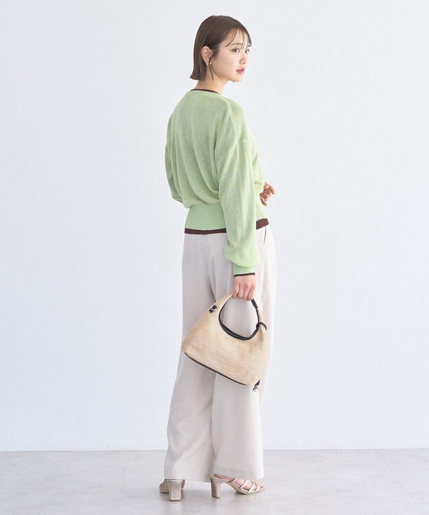 earth music&ecology ボタンアソートクルーネックカーディガン Green