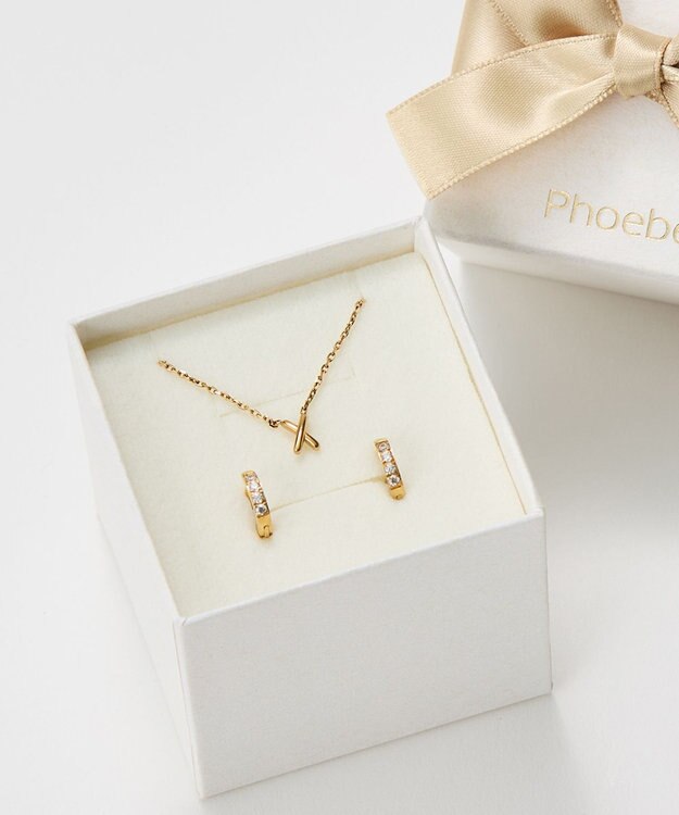 Phoebe 【数量限定】クロスネックレス&ビジューフートピアスセット/BOX&ショッパー付き ゴールド