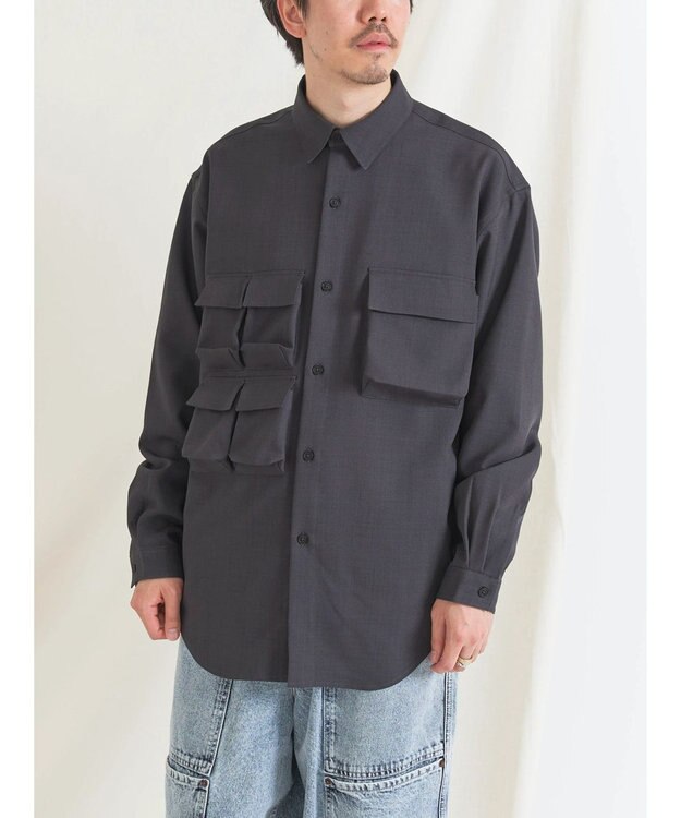 CRAFT STANDARD BOUTIQUE ポリエステルツイルポケッタブルシャツ Charcoal Gray