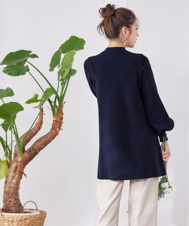 Tiaclasse 【洗える】袖ケーブルニットチュニック ネイビー