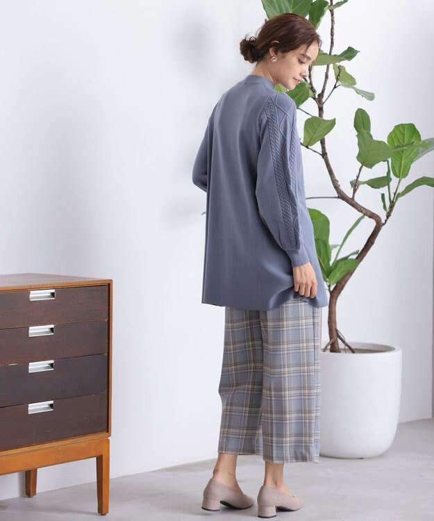 Tiaclasse 【洗える】袖ケーブルニットチュニック ブルー