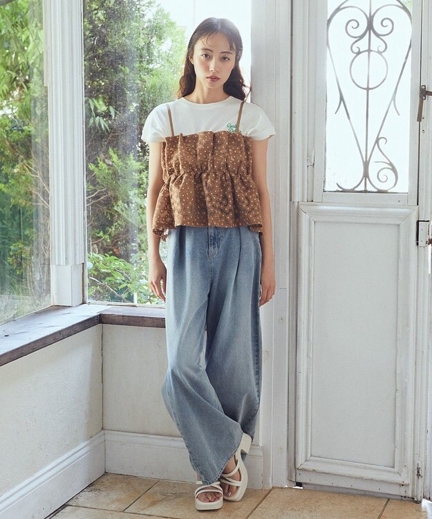 earth music&ecology キラキラフラワー刺繍ビスチェ Brown