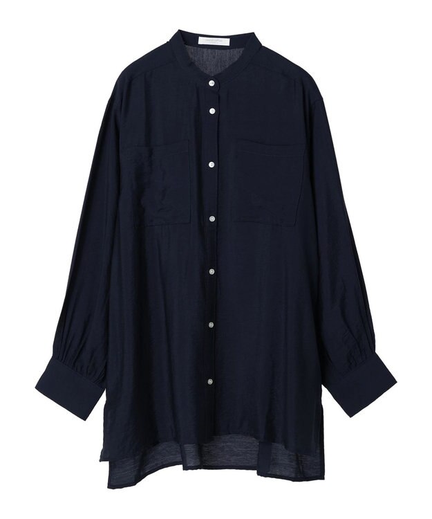 Green Parks バンドカラーポケット付きシアーシャツ Dark Navy