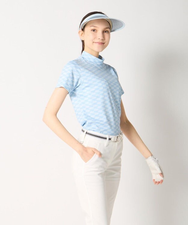 FILA GOLF／marie claire 【Marie claire sports】ロゴ柄モックネックシャツ ライトブルー
