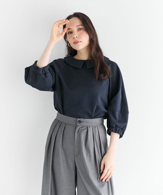 #Newans 【セレモニーにも/洗濯機可】ランタンスリーブブラウス ネイビー