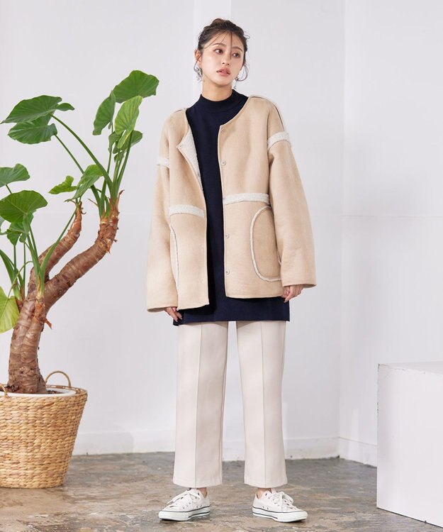 Tiaclasse 【洗える】袖ケーブルニットチュニック ネイビー