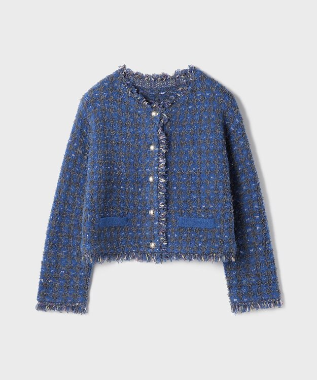 GRACE CONTINENTAL ツイードニットショートカーディガン ブルー