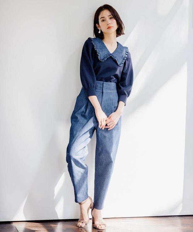 組曲 L 【組曲×setsuko sagittaire】ストレッチデニムパンツ ネイビー系