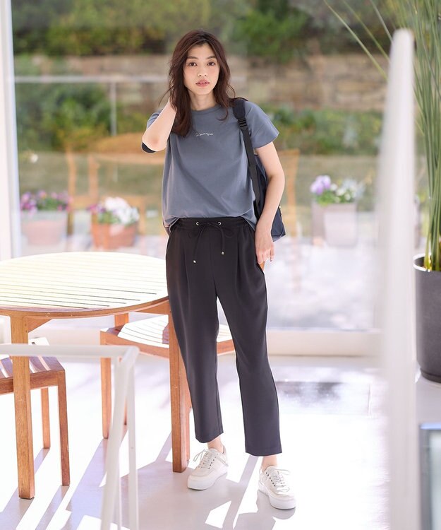 ANY 【ウエストゴム/ストレッチ/セットアップ可】イージィケアストレッチテーパードパンツ ブラック