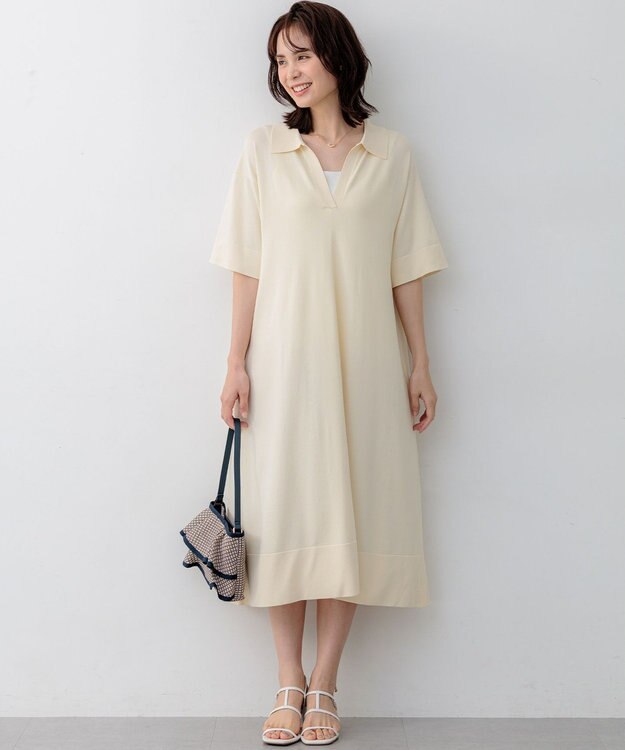 組曲 クリアストレッチスキッパーニット ワンピース アイボリー系