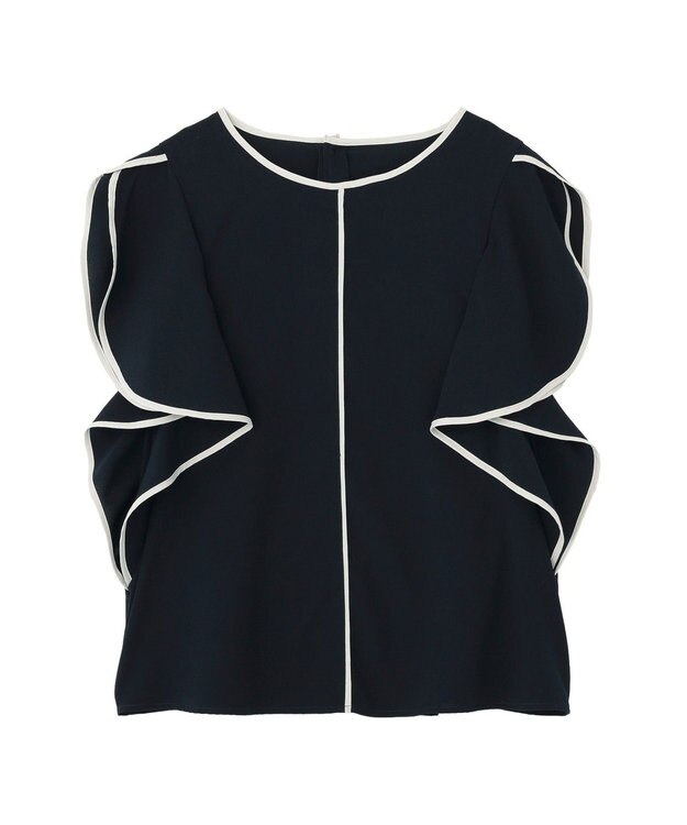 YECCA VECCA 配色ラッフルスリーブブラウス Navy