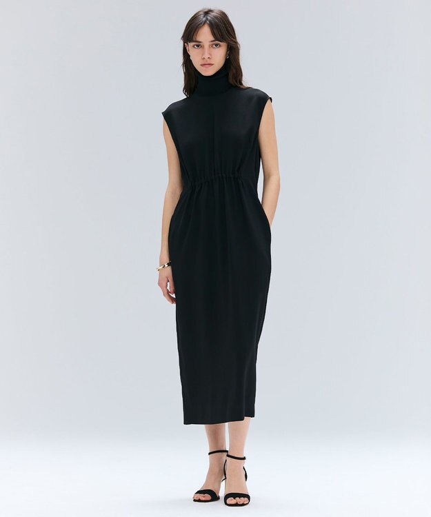 BEIGE， 【洗える】FLEUR / ニットコンビハイネックノースリーブドレス Black