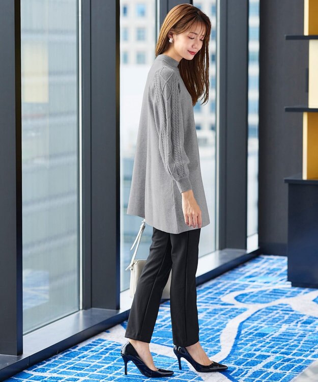 Tiaclasse 【洗える】袖ケーブルニットチュニック グレー