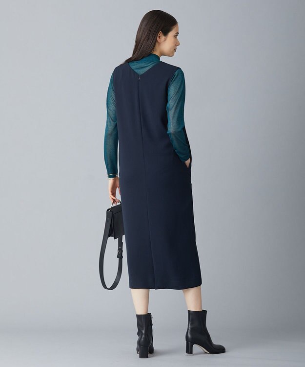 ICB 【洗える】ラメシアー モックネックニット パイングリーン系