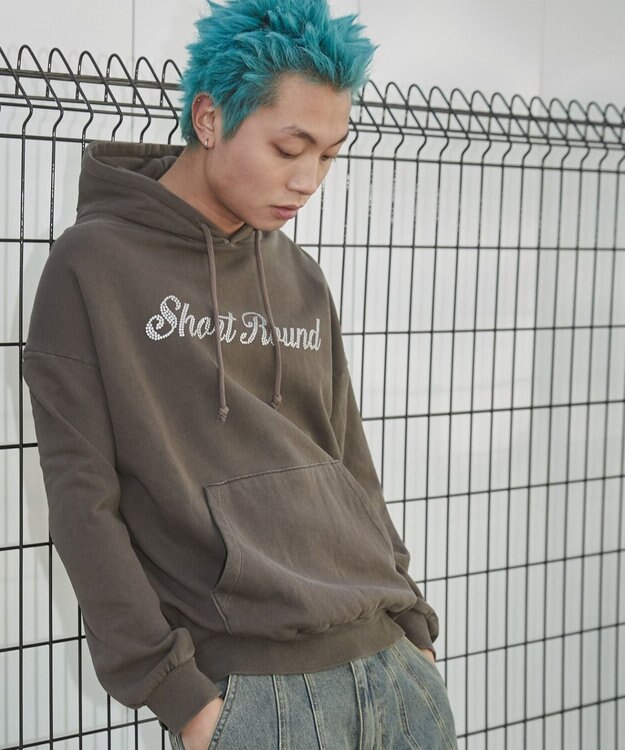 WEGO 【ユニセックス着用ITEM】ピグメントラメグラフィックプルパーカー ブラウン