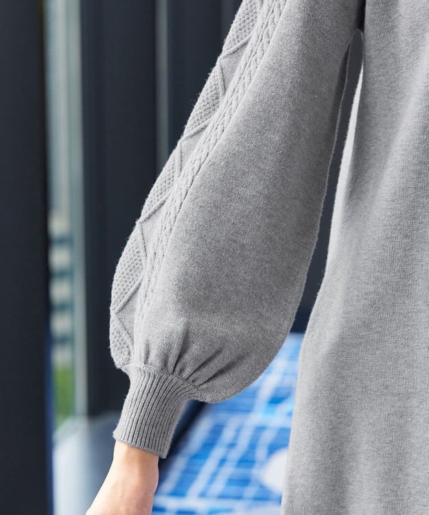 Tiaclasse 【洗える】袖ケーブルニットチュニック グレー