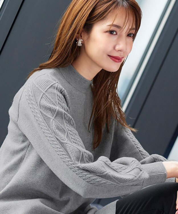 Tiaclasse 【洗える】袖ケーブルニットチュニック グレー