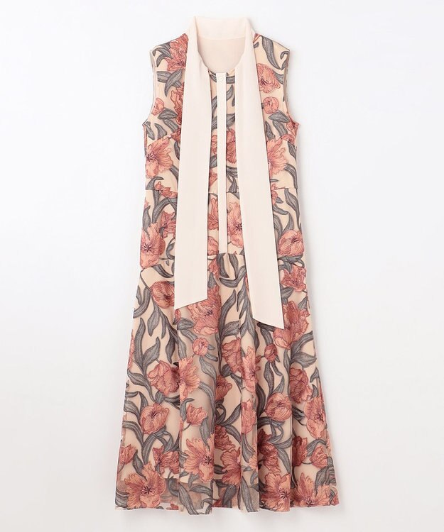 GRACE CONTINENTAL フラワー刺繍ミディドレス ピンク