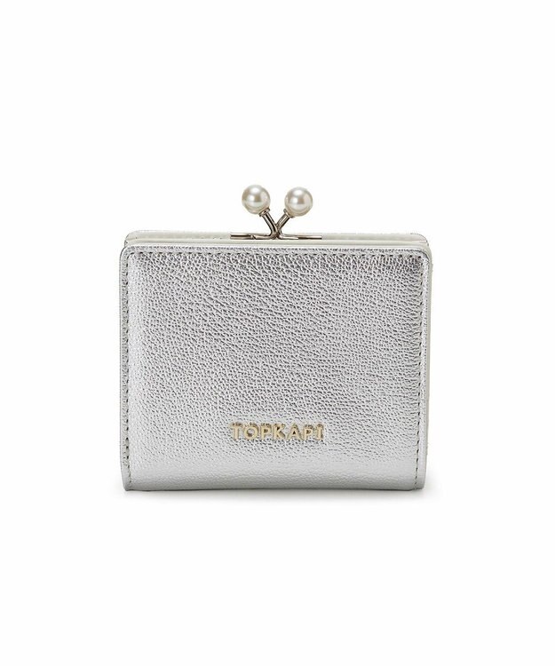 TOPKAPI 【TOPKAPI】シュリンクレザー パール がま口 二つ折り 財布 シルバー