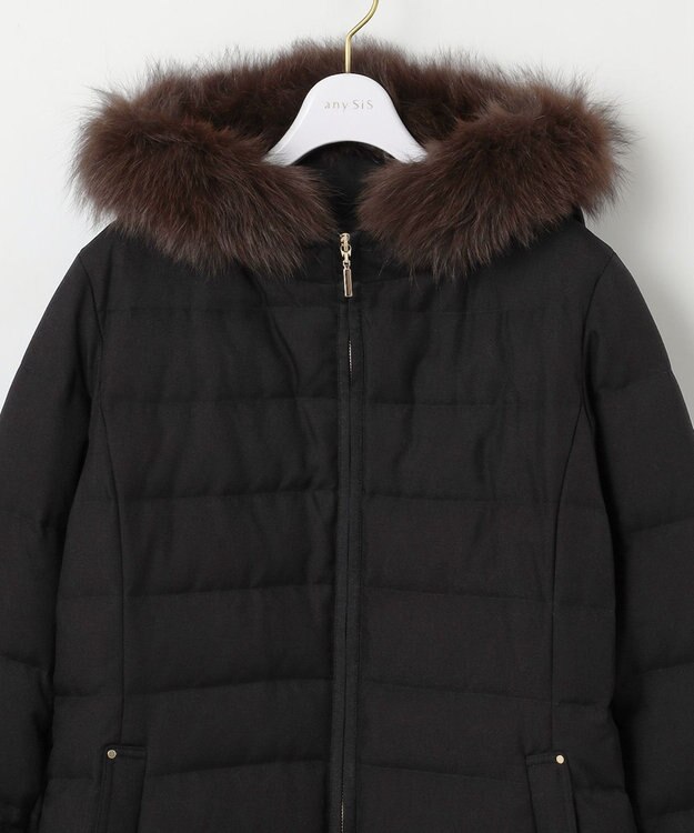 ANY SIS 【洗える】リッチファーフードロング ダウン ブラック