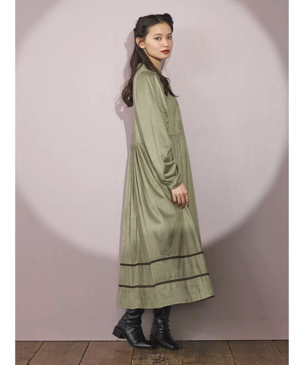 Green Parks ■ＥＳＣＡＲ　スエード調ギャザーキリカエワンピース Mocha