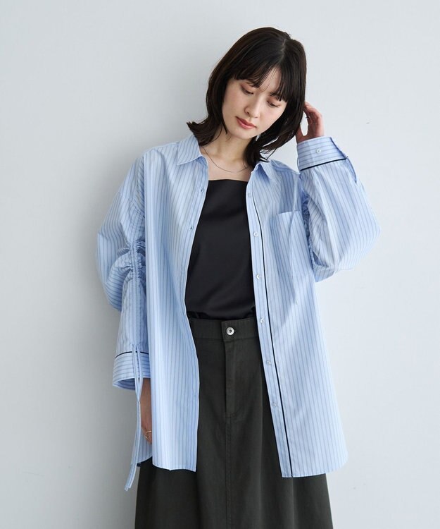 YECCA VECCA イージーケアドロストシャツ Stripe Blue