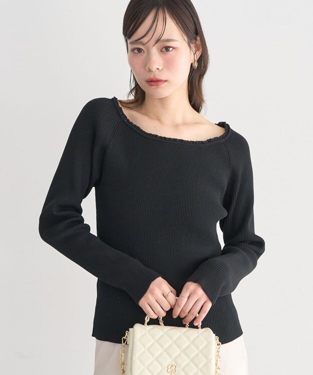 earth music&ecology 【予約】レーストリムリブニットプルオーバー ブラック