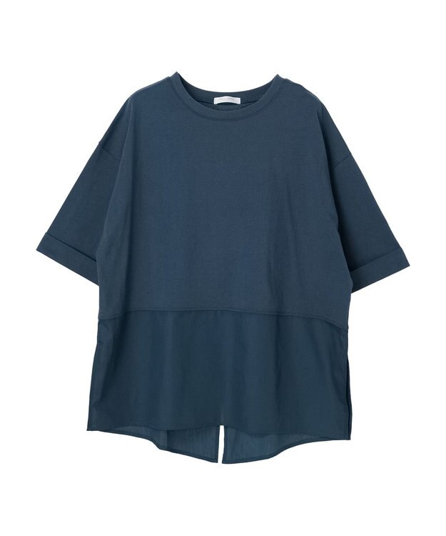 Green Parks ５分袖ドッキングバックスリットチュニック Blue