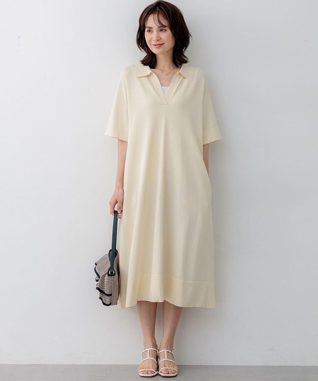 組曲 クリアストレッチスキッパーニット ワンピース アイボリー系