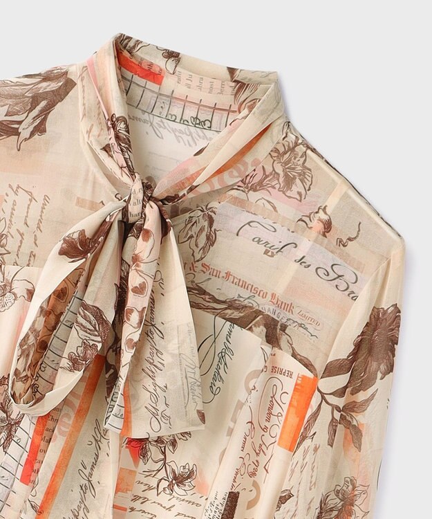 GRACE CONTINENTAL ロゴフラワ－プリントボウタイワンピース オレンジ