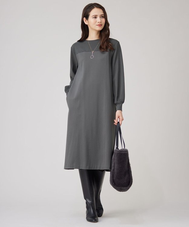 自由区 L 【洗える】エアーポンチ ワンピース チャコール