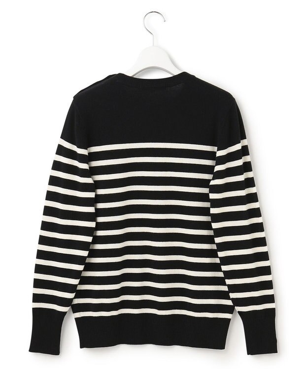 23区 L 【CLASSY.12月号掲載】セミウーステッドウール 肩ボタン ボーダー ニット  ブラック×オフホワイトボーダー