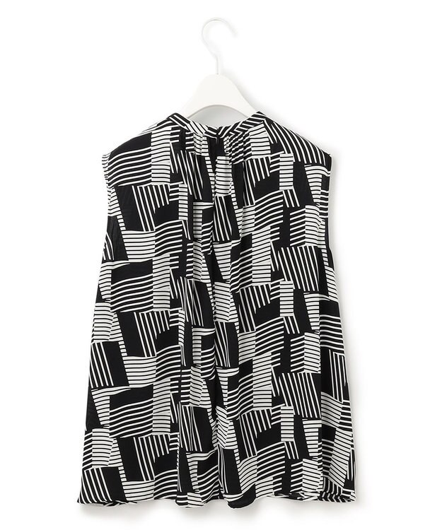 ICB 【WEB限定カラーあり】 Back Satin Amunzen ノースリーブブラウス ブラック系柄