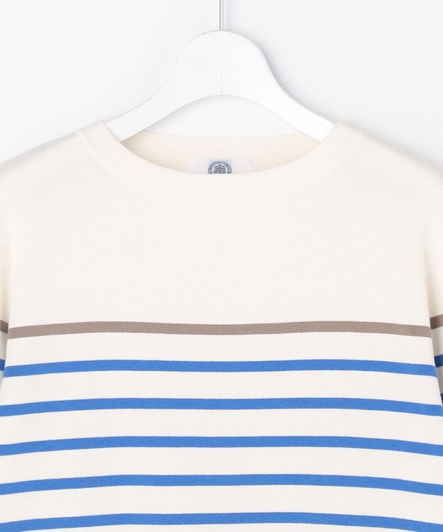 J.PRESS LADIES S Rayon Stretch Border ニット オフ×ブルー×モカ系