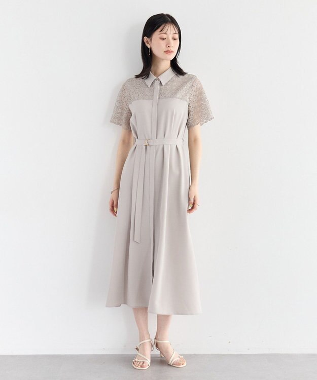 YECCA VECCA レース切替ワンピース Gray Beige