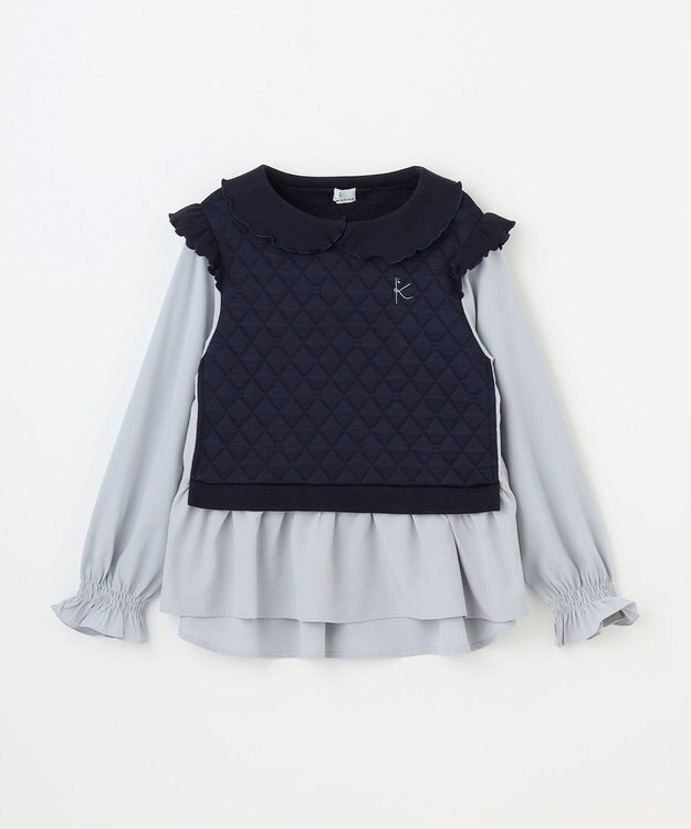 組曲 KIDS 【110-140㎝】フラワーキルトレイヤード トップス ネイビー系